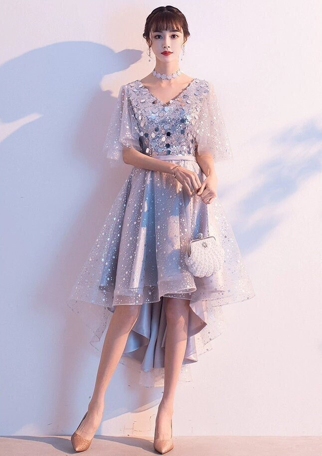 semi formal nordstrom dresses [Final Sale] Starry Night Sparkling Sequined Pattern Flared Party Dress Navy Blue / S / N4