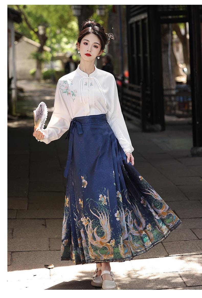 CNY Winter China Hanfu White Top+Skirt, For Brides/CNY/Christmas Outfit, Chinese Red SuitTea Ceremony, Three Skirt Pattern Designs