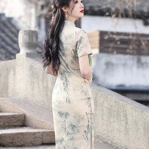 Nouvel été Chine Cheongsam femme, Qipao paysage imprimé Chine classique, S-3XL image 5