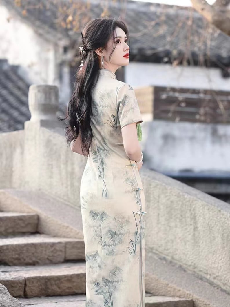 Nouvel été Chine Cheongsam femme, Qipao paysage imprimé Chine classique, S-3XL image 5
