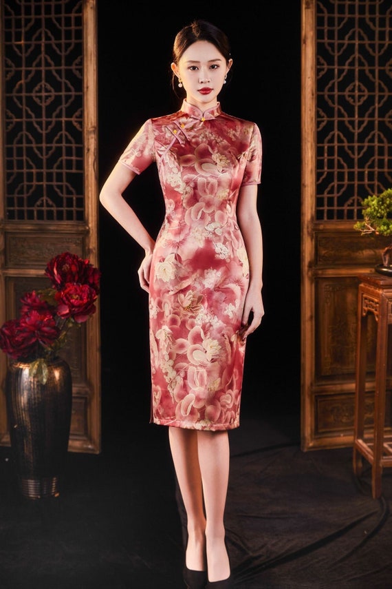 New China Short Knee Length Cheongsam, Classic Flower Red/blue Qipao,tea  Ceremony, Bride Wedding Dress, Mother Gown Dress Big Size M-5XL - Etsy  Australia