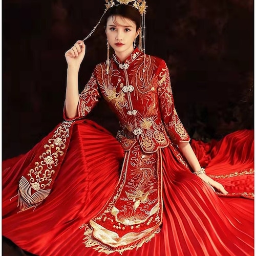 Traditional Chinese Bridal Red Wedding Xiuhe Dress, Big Sizes till 8XL, Embroidery, Top and Skirt 2 Piece Tang Wedding Suit Traditional Chinese Bridal Red Wedding Xiuhe Dress, Big Sizes till 8XL, Embroidery, Top and Skirt 2 Piece Tang Wedding Suit