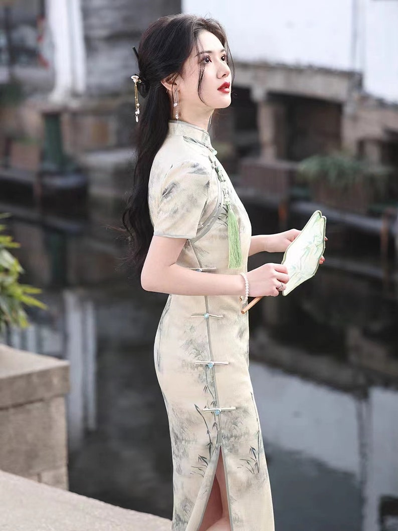 Nouvel été Chine Cheongsam femme, Qipao paysage imprimé Chine classique, S-3XL image 10