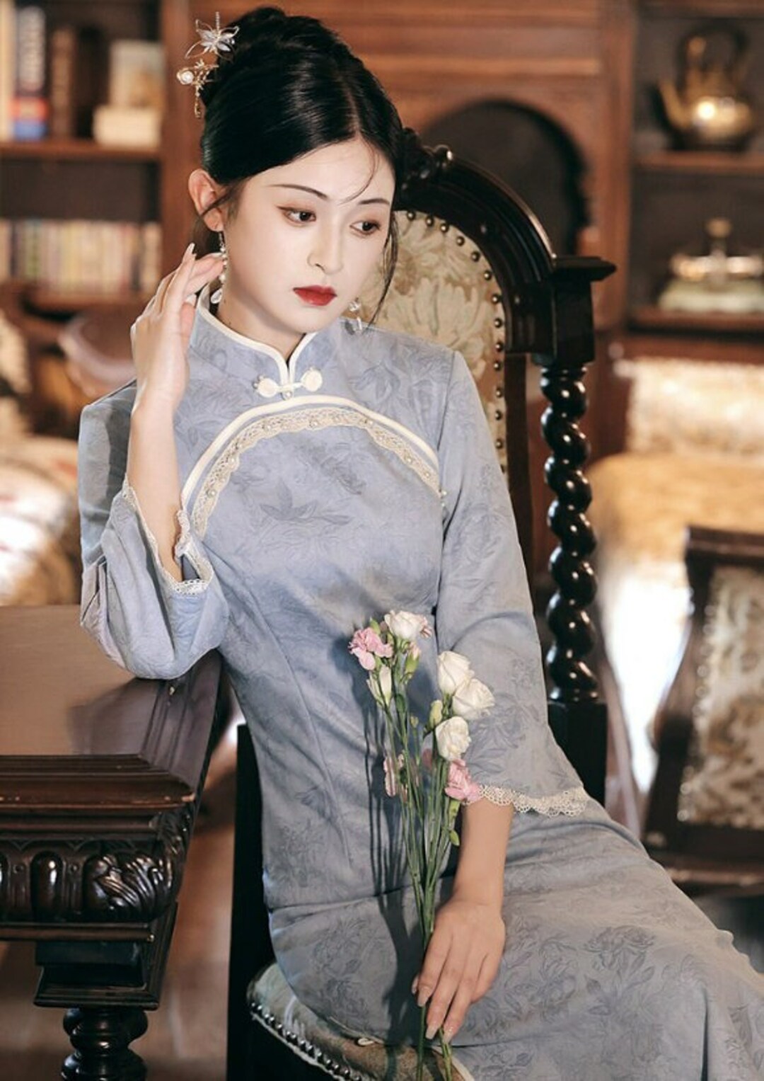 green emerald velvet dress NA Yao 娜瑶 New Chinese Style Floral Plus Size Qipao XL / NA Yao Qipao main image 1
