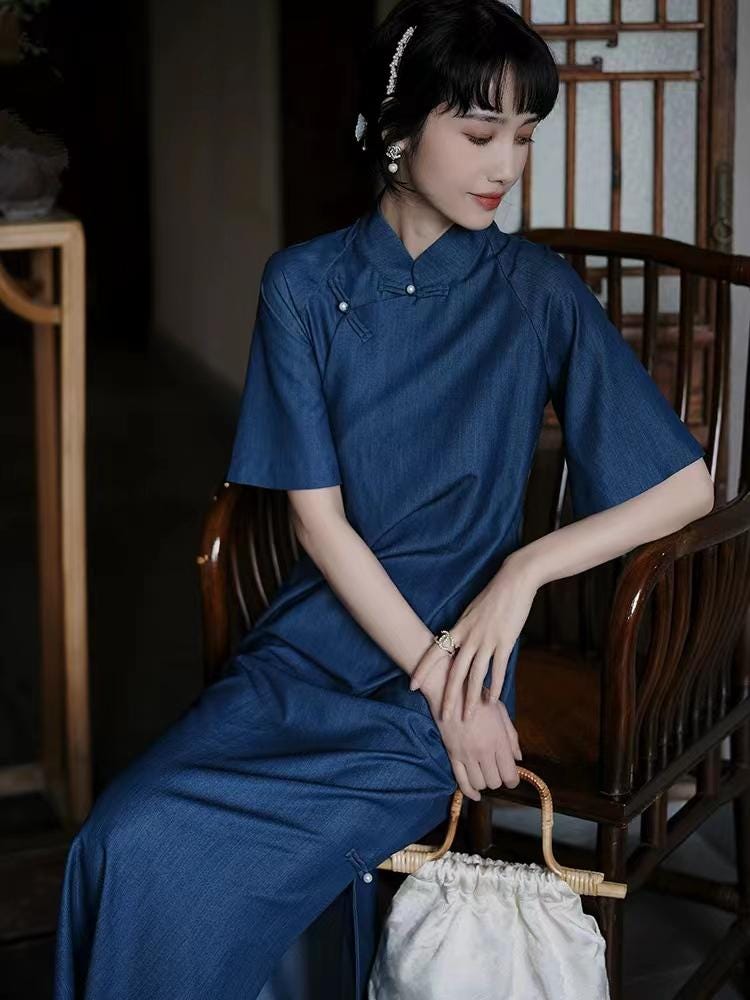 Blue Qipao Dress - Etsy
