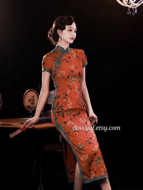 New Design Christmas/ CNY Spring Qipao Dress, China Orangred Cheongsam,  Vintage Elegant Tea Ceremony, Size M-4XL - Etsy