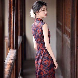 Doveyaf New Summer Chinese Sleeveless Woman Cheongsam Dress China Qipao Floral Pattern Lined Size S-3XL