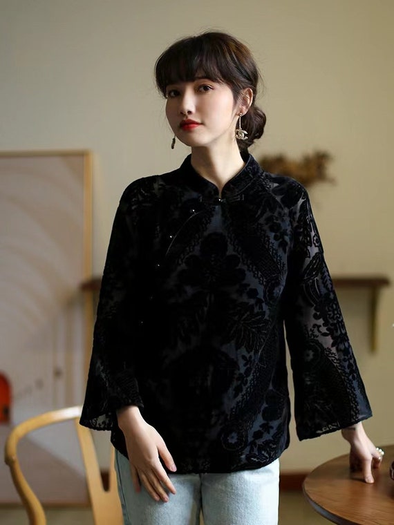 Autumn China Cheongsam Top, Chinese Tang Suit Hanfu Blouse,tea