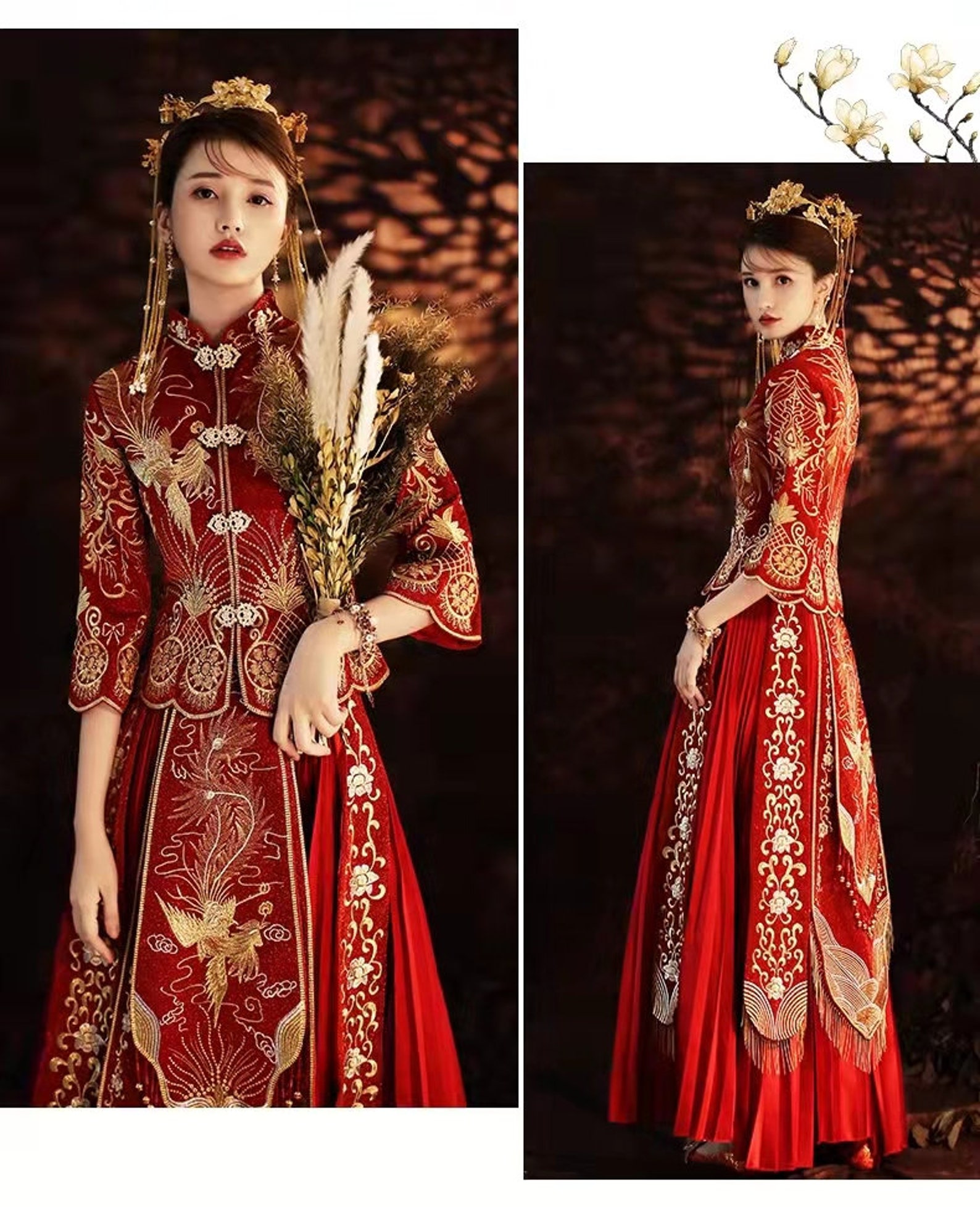 Traditional Chinese Bridal Red Wedding Xiuhe Dress, Big Sizes Till 8XL