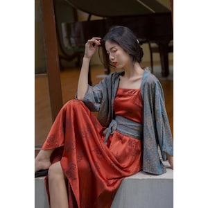 Modern China Hanfu Suit, Jacket+ Slip Dress, Anti-UV Jacket, Hanfu Dress 2 pieces Art Revival Girls Costume