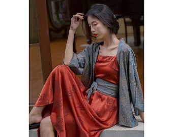 Modern China Hanfu Suit, Jacket+ Slip Dress, Anti-UV Jacket, Hanfu Dress 2 pieces Art Revival Girls Costume
