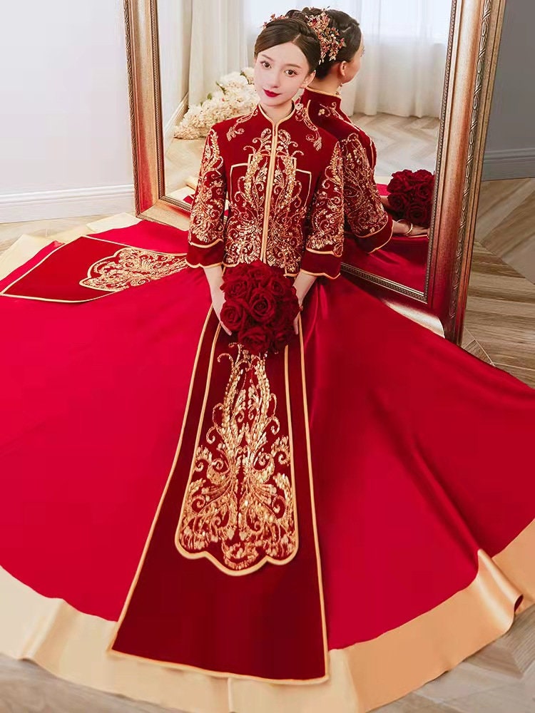 open lace back dress Amazon.com: Red Wedding Chinese Dresses main image 0