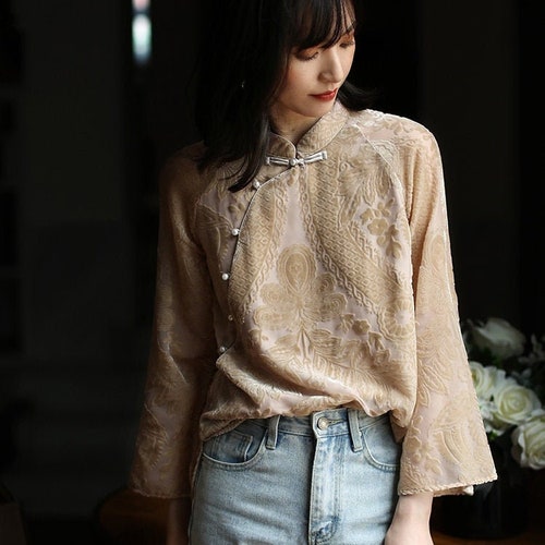Autumn China Cheongsam Top, Chinese Tang Suit Hanfu Blouse,tea
