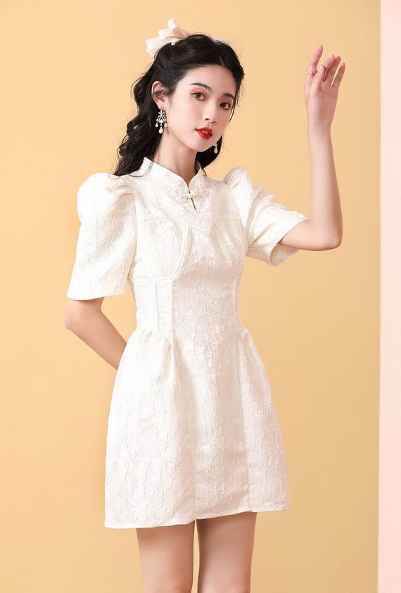 Big Sales High Class China CNY A-line Dress Above Knee Lantern Sleeves Tea Ceremony Summer Fall ,white & Black - Etsy Big Sales High Class China CNY A-line Dress Above Knee Lantern Sleeves Tea Ceremony Summer Fall ,white & Black - Etsy
