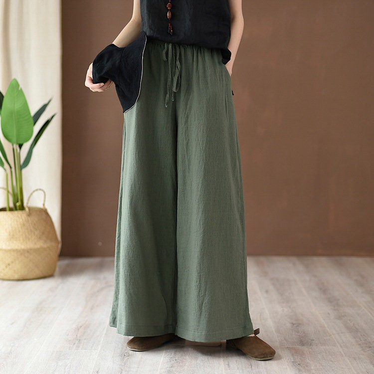 Vintage China Girl's Linen Ramie Pants, Woman Loose Pants, Cozy