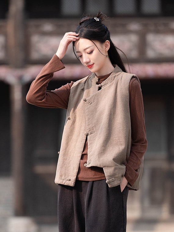 High Class CNY Spring Cotton Linen Tang Dynasty Vest Jacket,cross 
