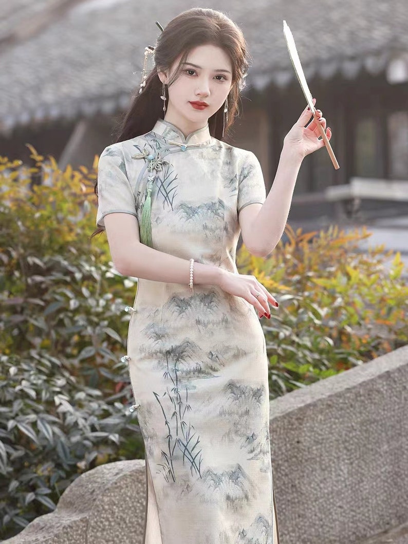 Nouvel été Chine Cheongsam femme, Qipao paysage imprimé Chine classique, S-3XL image 8