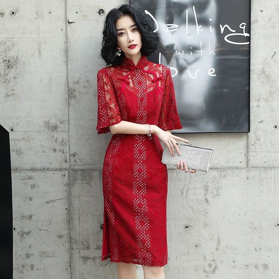 open lace back dress RED LACE FLARE DRESS main image 1