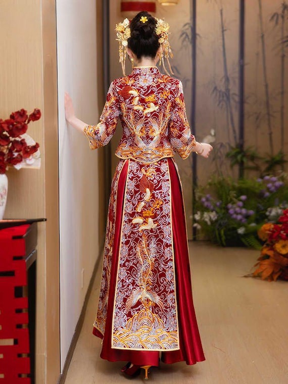 Traditional Chinese Bridal Red Wedding Xiuhe Dress, 有凤来仪