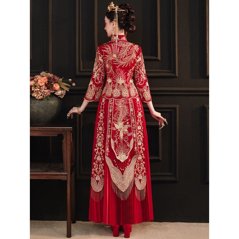 Traditional Chinese Bridal Red Wedding Xiuhe Dress,茹茵