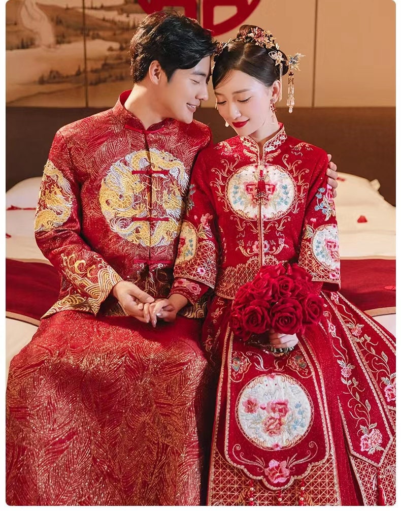 Traditional Chinese Bridal/groom Red Wedding Xiuhe Dress