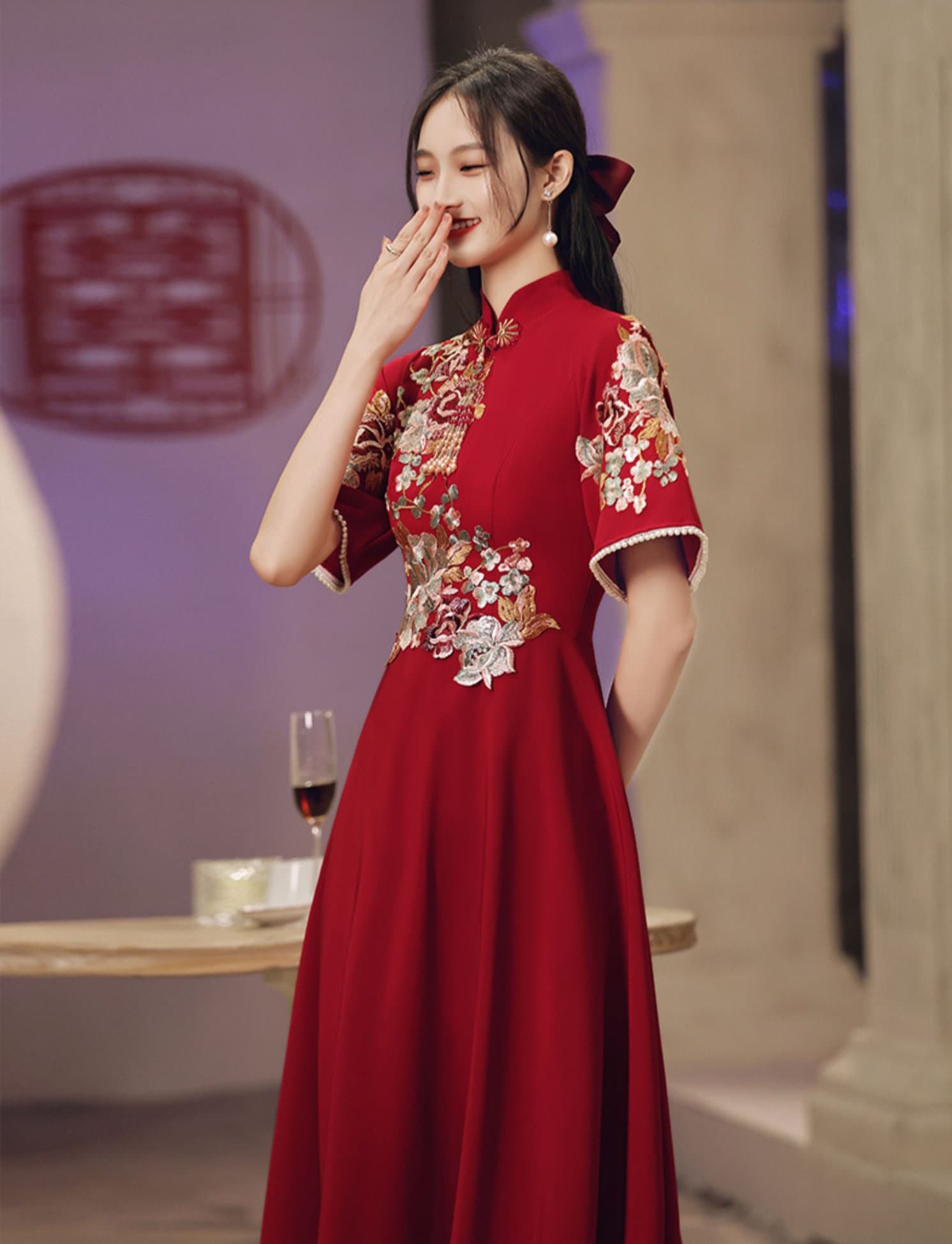 green emerald velvet dress Amazon.com: Women's Floral Lace Embroidery Cheongsam Vintage Short Sleeve  Side Slit Qipao Midi Dress Chinese Tradtional Costume 1920s Fashion (L,  102# Red): Clothing, Shoes & Jewelry