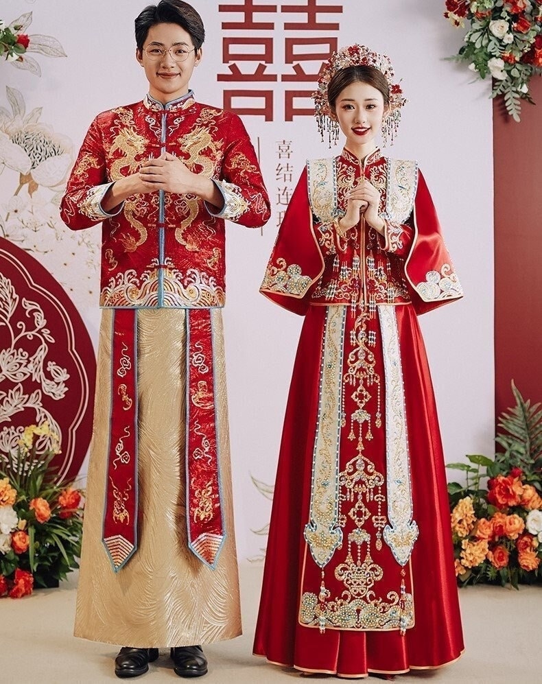 THE SHISHIKUI boda / RED×WH Mサイズ New Design Traditional Chinese Bride Red Wedding Xiuhe Gown