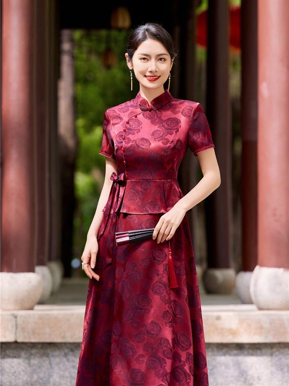Doveyaf Mother Gown Dress, China Cheongsam, Aodai A-line Skirt, False Two  Pieces, Green& Purple Red Over Size to 5XL - Etsy