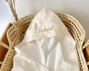 Cape de bain bébé en gaze de coton et éponge de bambou, personnalisable, serviette de toilette naissance