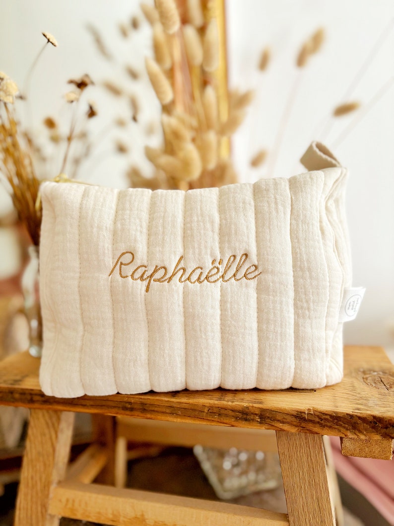 Trousse de toilette bébé, rangement couche Écru