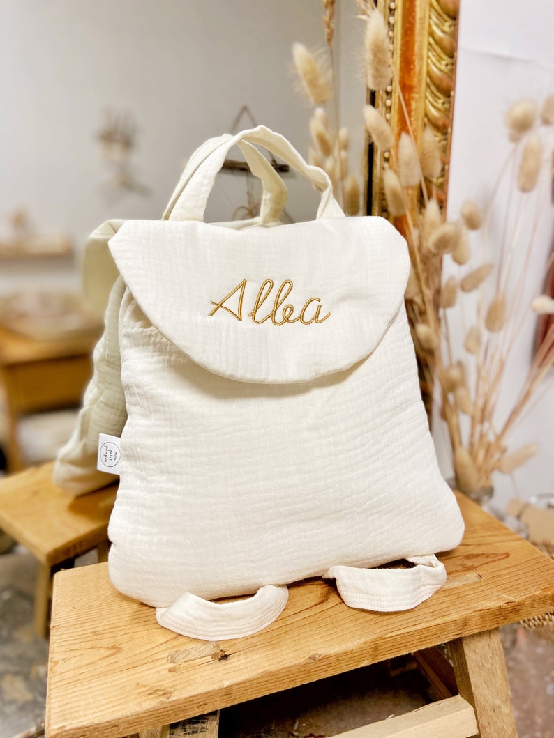 Sac à dos bébé en gaze de coton Écru