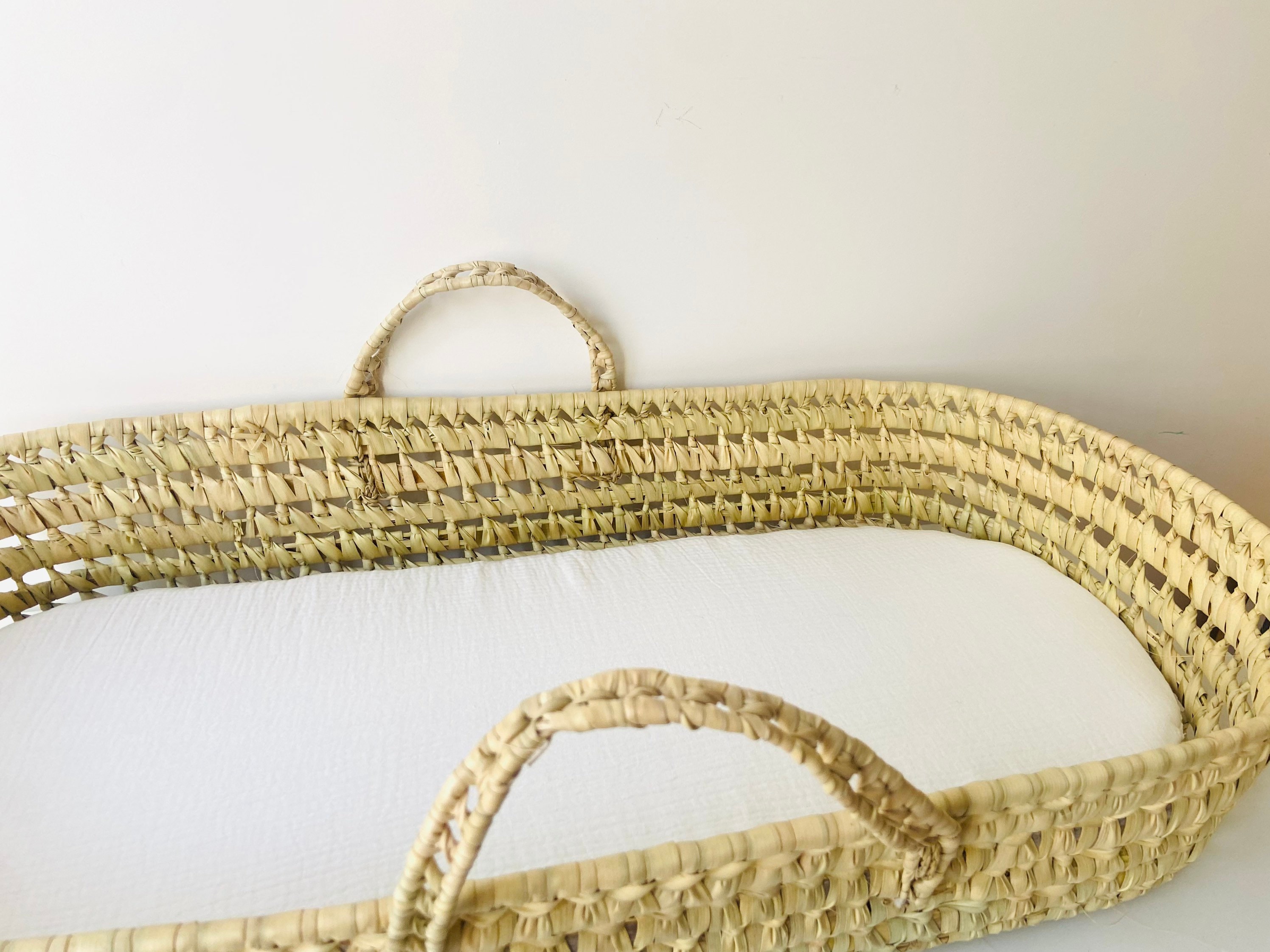 CESTA CAMBIADOR BEBÉ con asas 100% NATURAL Trenzado a mano mimbre palma  paja rattan -  México