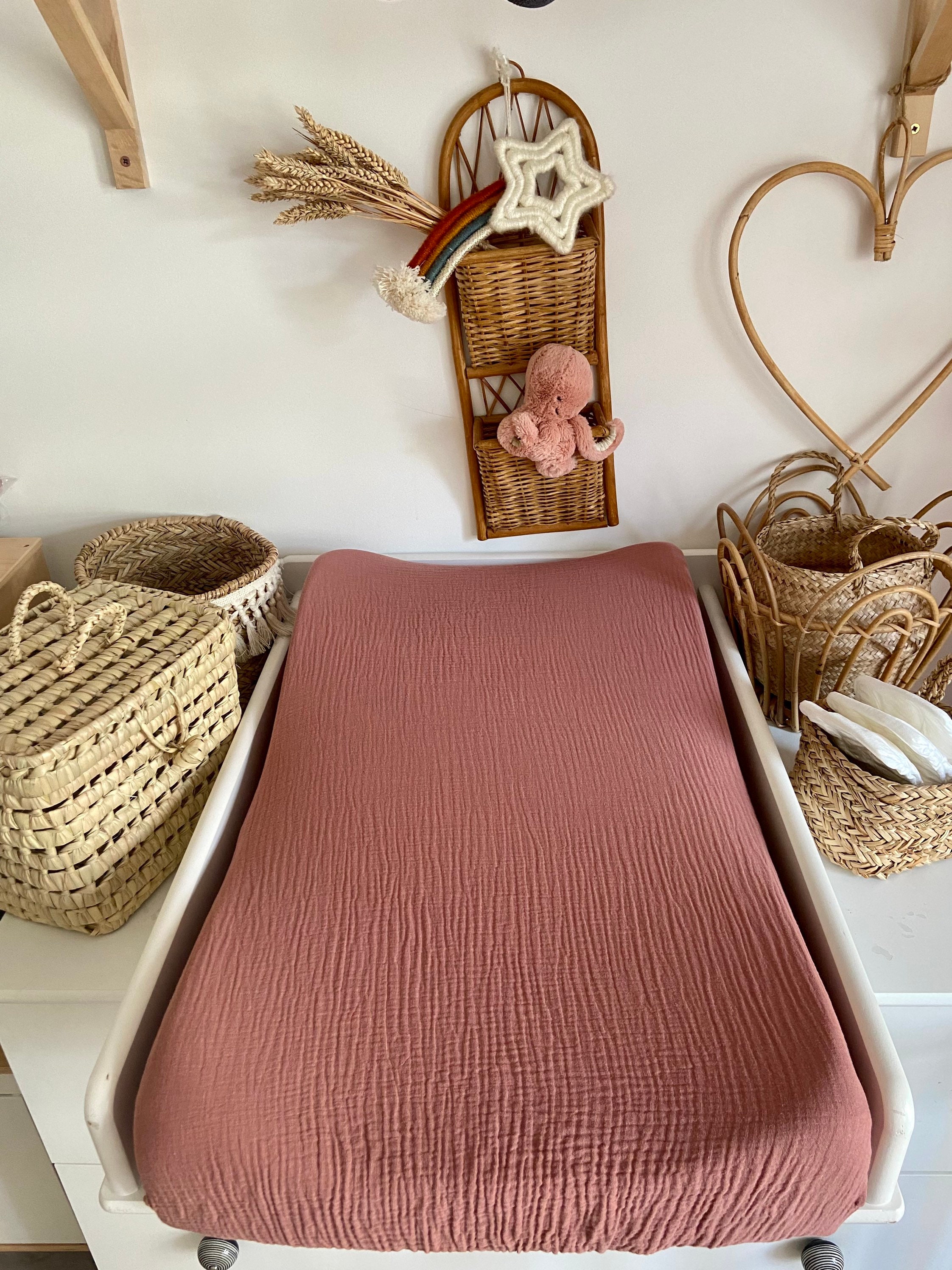 Housse de Matelas à Langer Double Gaze Rose Argile