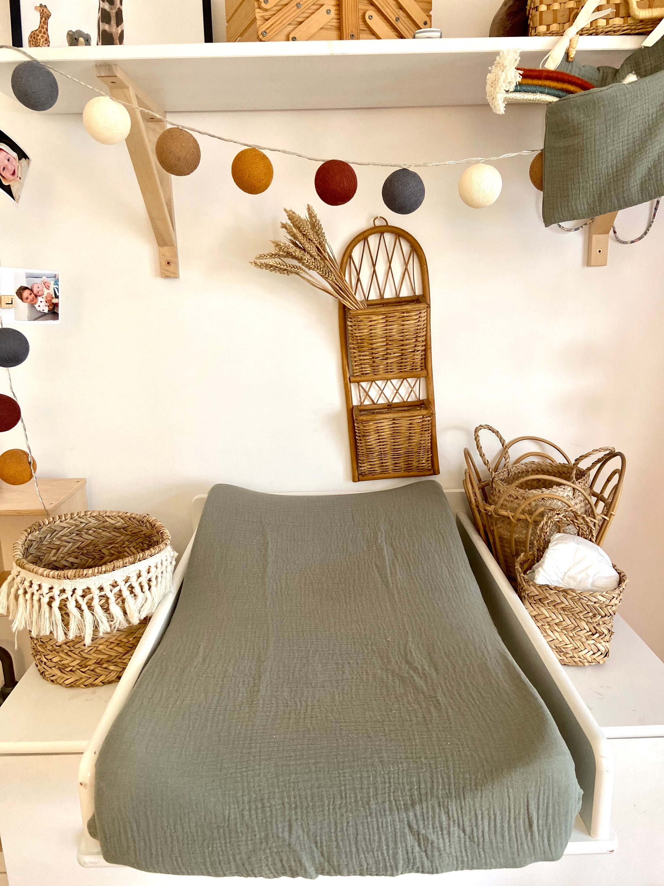 Housse de Matelas à Langer Gaze Coton Vert Olive