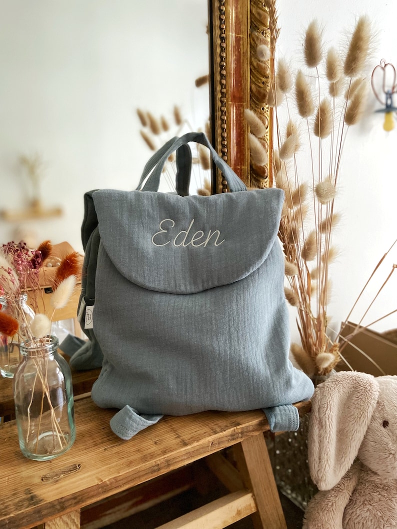 Sac à dos bébé en gaze de coton Bleu céladon