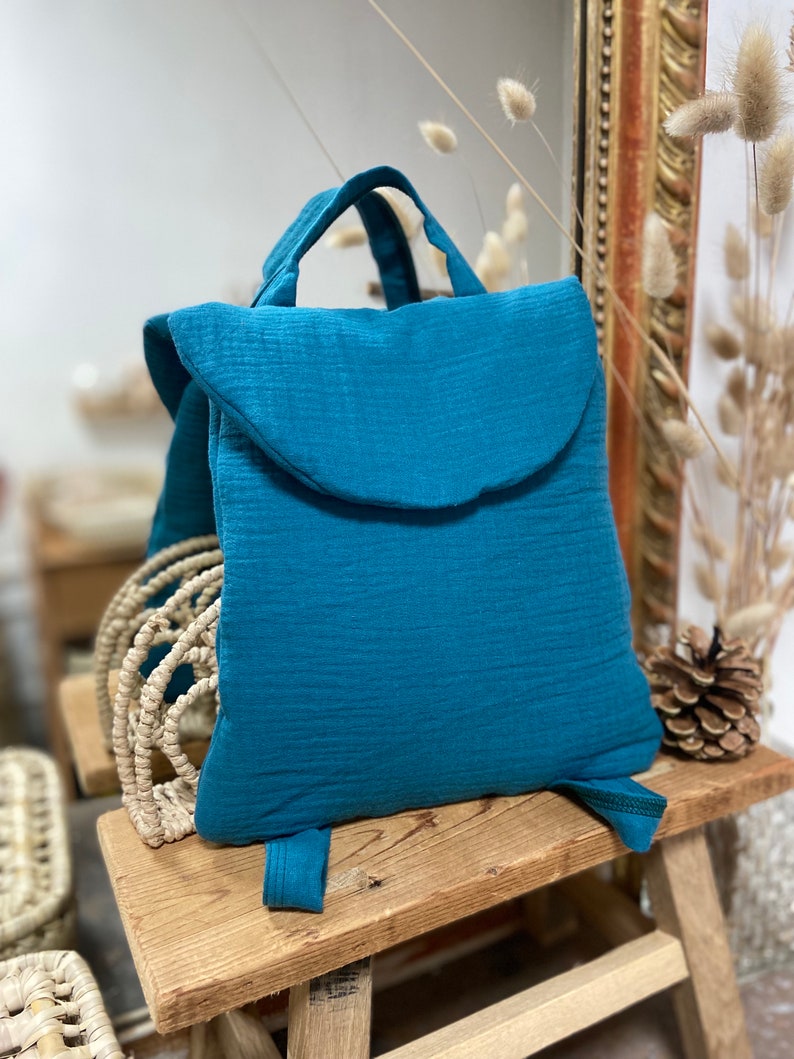 Sac à dos bébé en gaze de coton Bleu canard