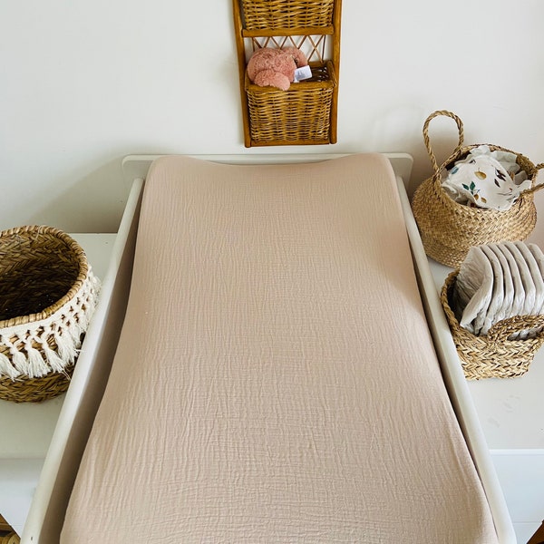 Housse de matelas à langer gaze de coton « sable »