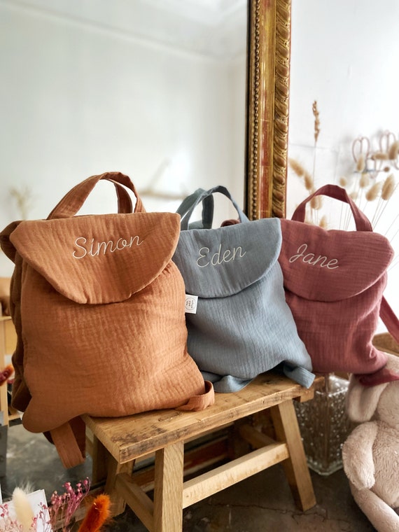 Sac à dos bébé en gaze de coton personnalisable, broderie, sac pour la crèche
