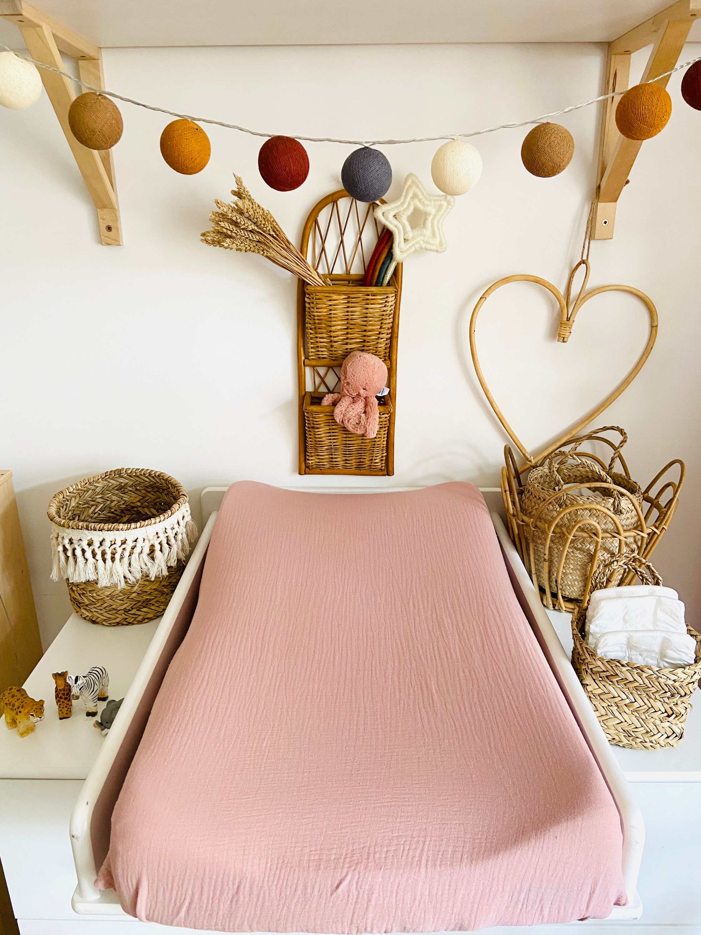 Housse de Matelas à Langer Gaze Coton Rose Poudré