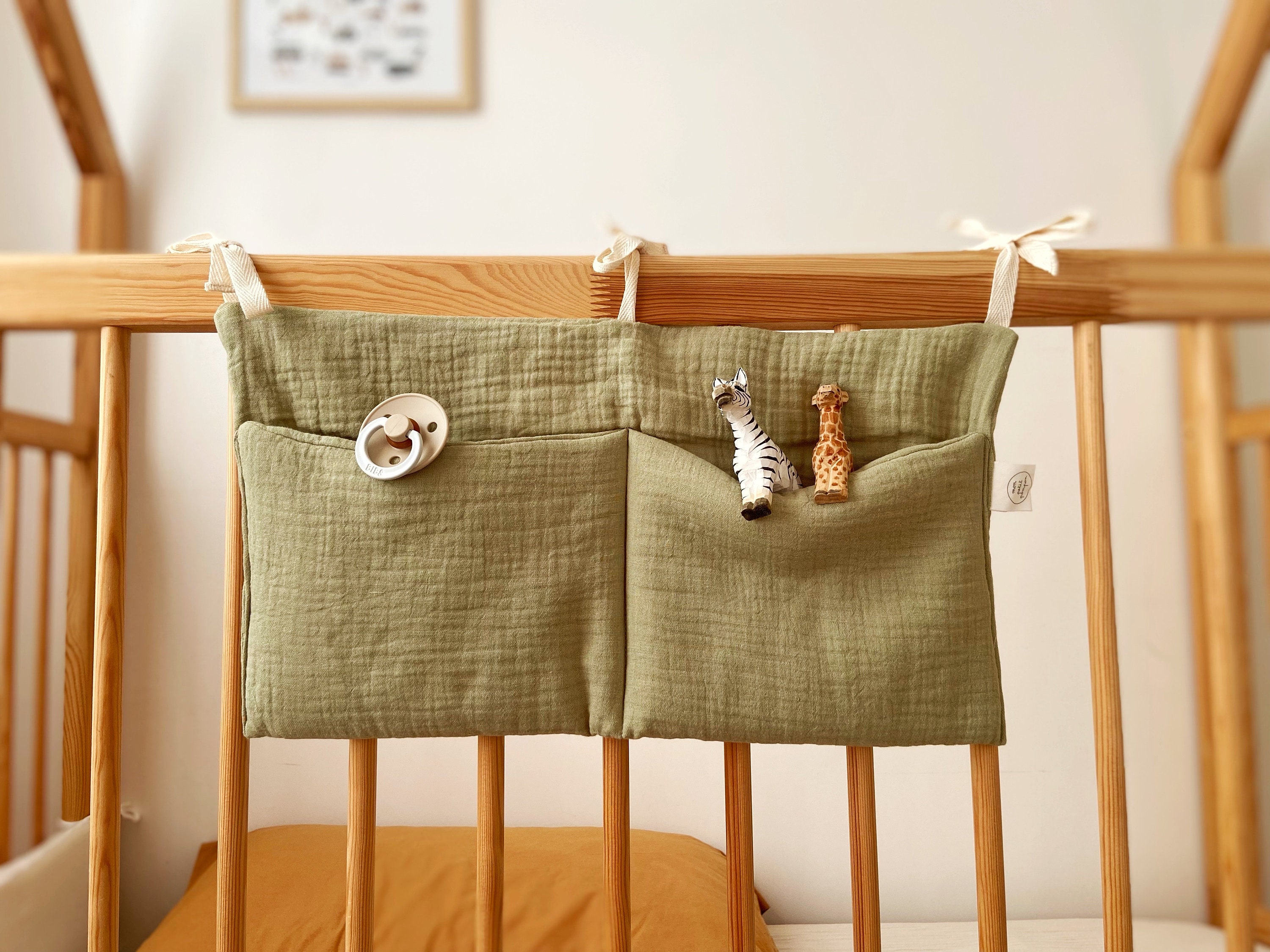 Sac de rangement pour lit de bébé en gaze de coton à motifs