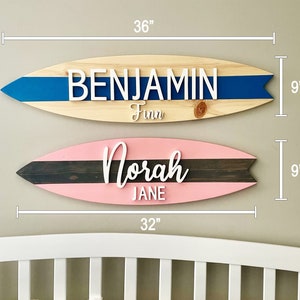 Personalized Surfboard Name ~ Sign for Kids Room ~ Nursery Wall Decor ~ Customized Beach Theme Surfboard ~ Coastal Room Decor