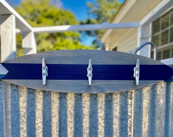 Surfboard Entryway Hanger ~ Beach House Shower Hanger ~ Coastal Dock Cleat Hanger ~ Customizable with Many Colors