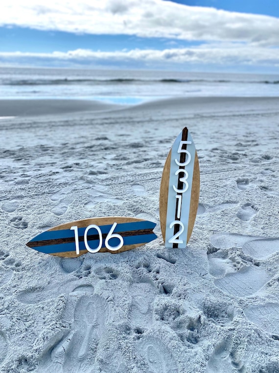 Personalized Surfboard House Number Sign | Outdoor Address Plaque | Coastal Beach Home Décor | Vertical or Horizontal Display