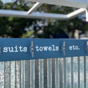 Beach Shower Towel Holder ~ Outdoor Shower Sign ~ Cleat Wall Hooks ~ Coastal Towel Rack