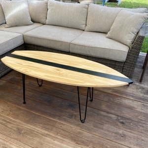 Minimalist / Modern Surfboard Coffee Table ~ Indoor or Outdoor ~ Coastal Coffee Table ~ Beach House Coffee Table