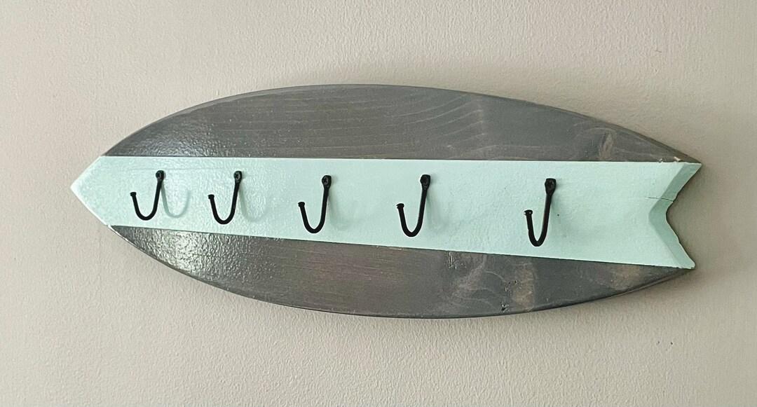 Surfboard Key Rack Coastal Wall Hooks Surf Key Holder Etsy