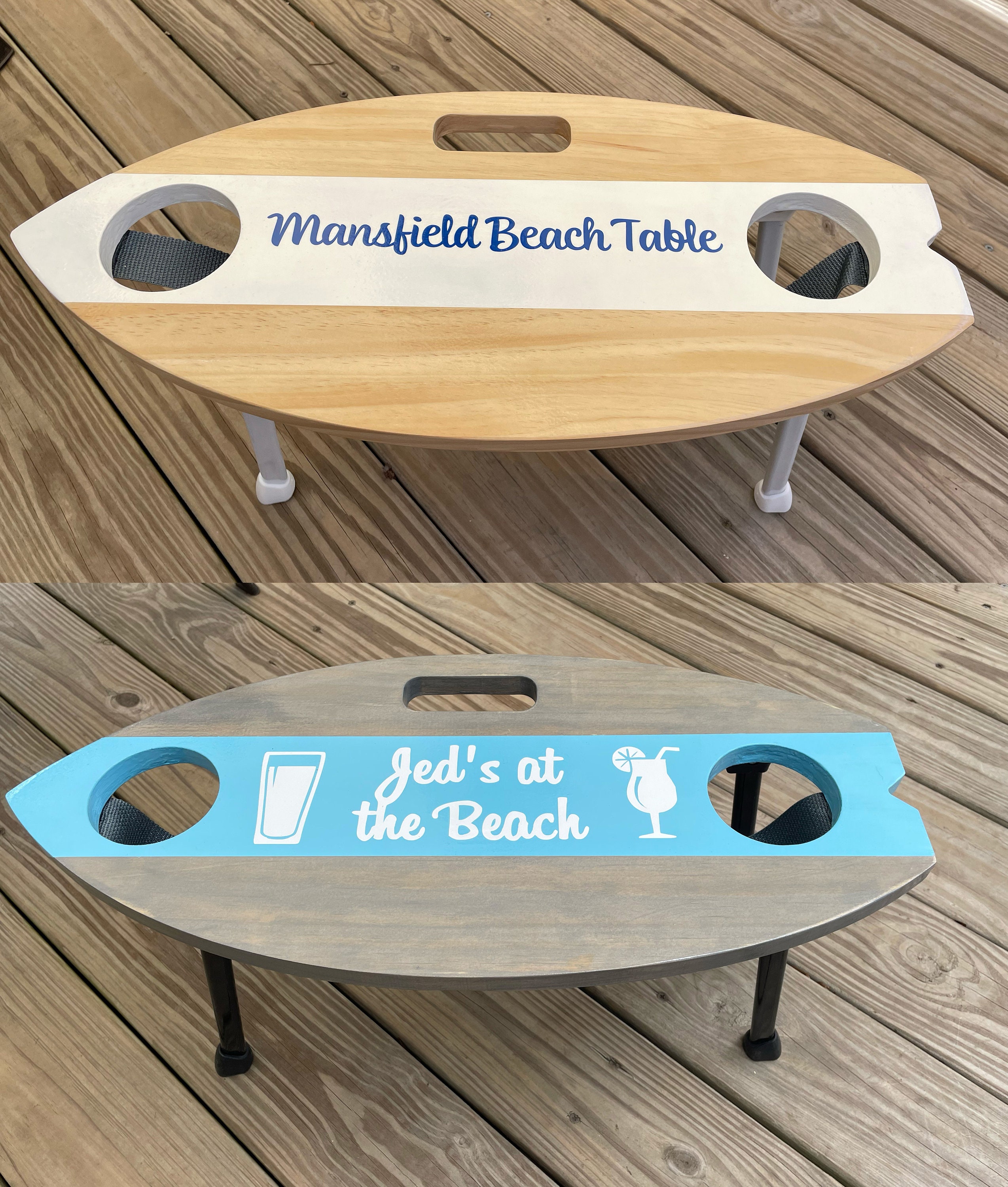 Handcrafted Portable Surfboard Beach Table: Folding Drink Holder ...