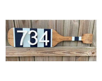 Handcrafted Oar Address Plaque ~ Beach Themed House Number Sign ~ Custom Outdoor Oar Decor ~ Coastal Home Accent ~ Boat Paddle Address