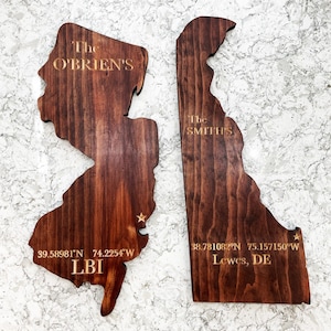 State Shape Personalized Cutting Board, Charcuterie Board, Personalized Gift Engraved with Name, City Name, Location Coordinates