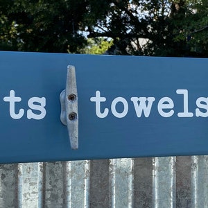 Beach Shower Towel Holder Outdoor Shower Sign Cleat Wall Hooks Coastal